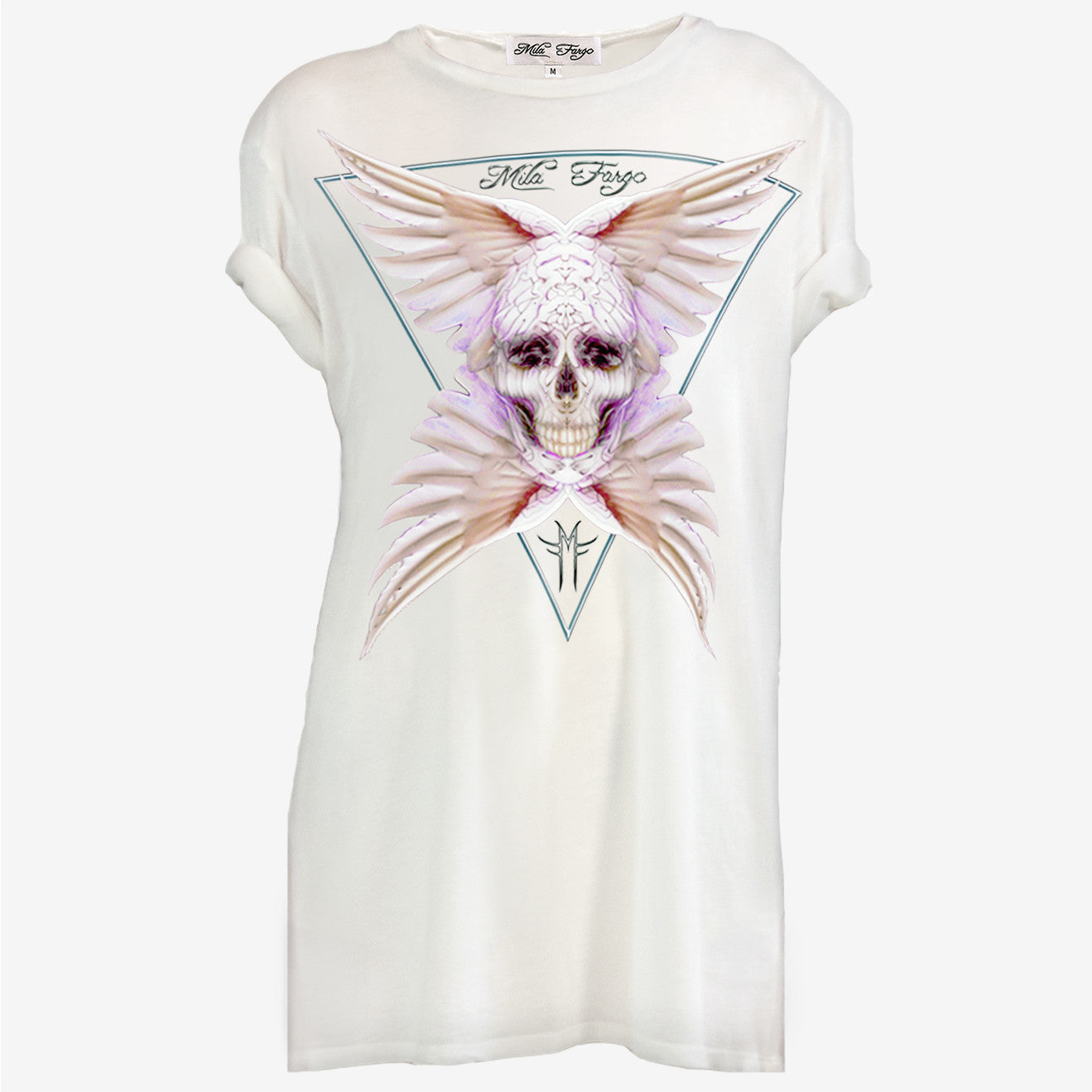 ANGEL ROSE FEATHER SKULL T-SHIRT | White MF