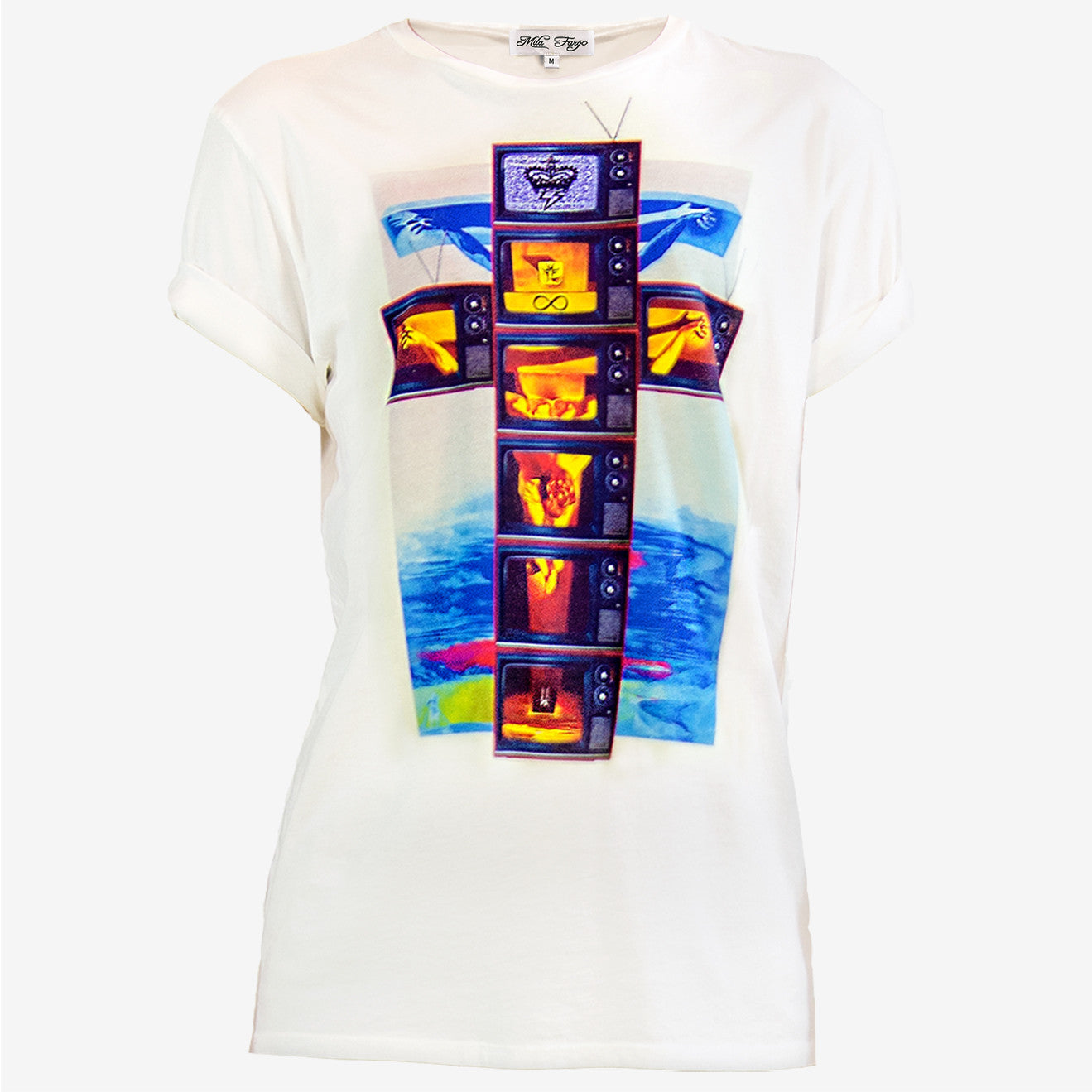 MODERN CRUCIFIXION COLOR TV T-SHIRT | White ( LE ) MF