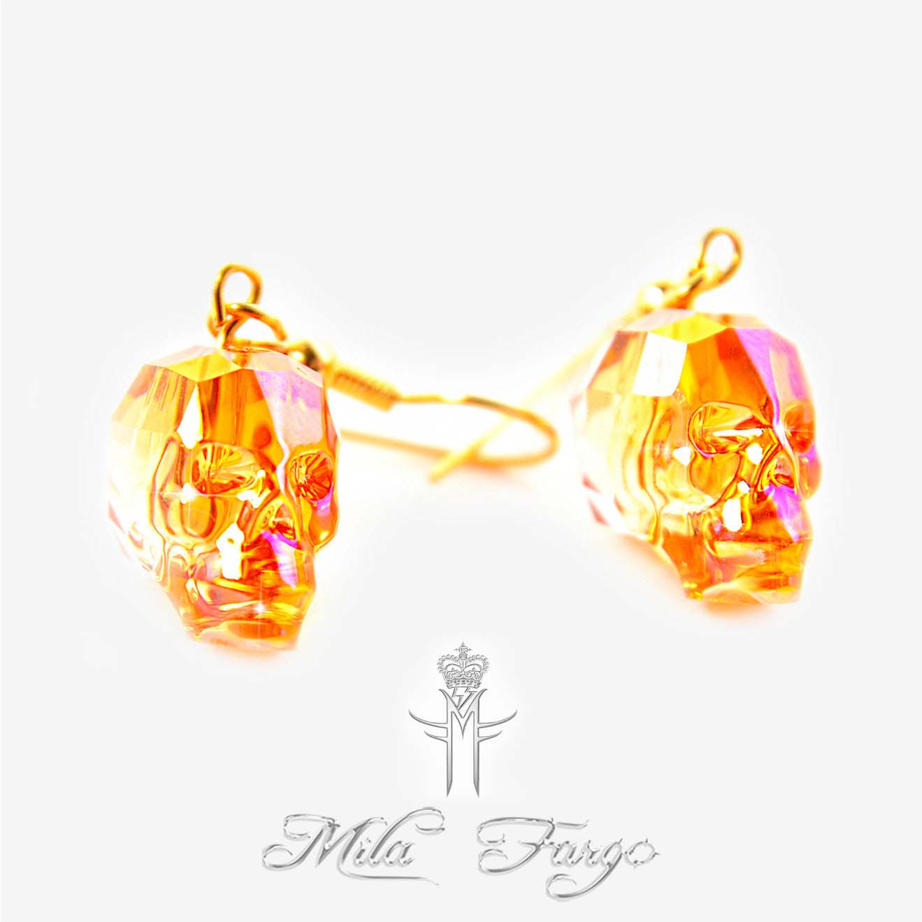 CRYSTAL SKULL EARRINGS | Astral Pink Fire MF