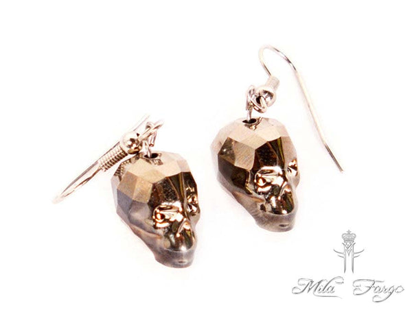 CRYSTAL SKULL EARRINGS | Gold Shadow Chromium MF