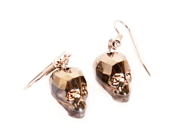 CRYSTAL SKULL EARRINGS | Gold Shadow Chromium MF