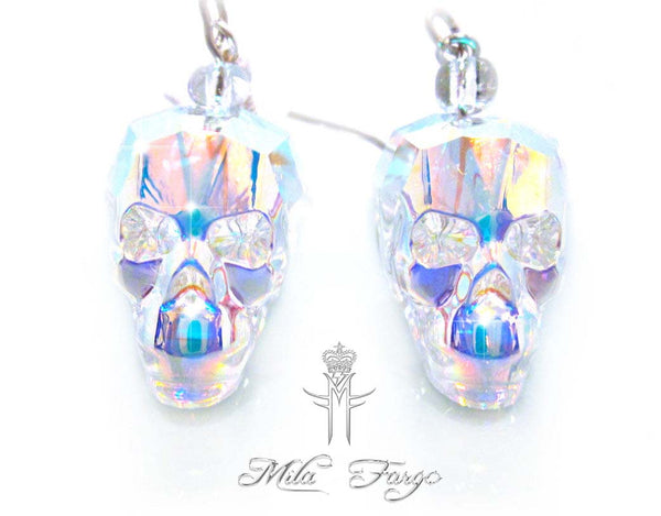 CRYSTAL SKULL EARRINGS | Crystal Aurora Prism MF