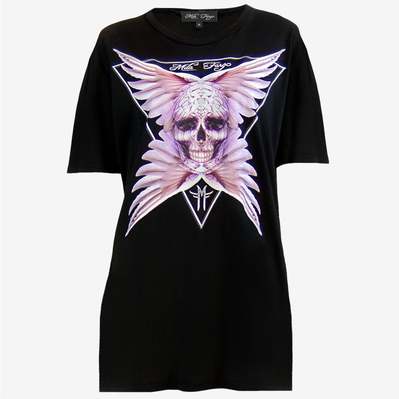 ANGEL ROSE FEATHER SKULL T-SHIRT | Black MF