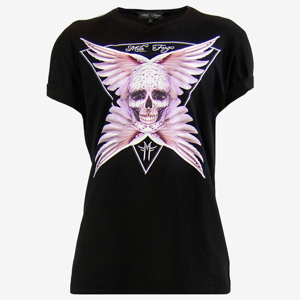 ANGEL FEATHER SKULL T-SHIRT | Black MF