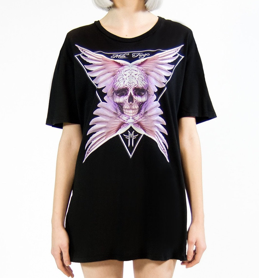 ANGEL ROSE FEATHER SKULL T-SHIRT | Black MF