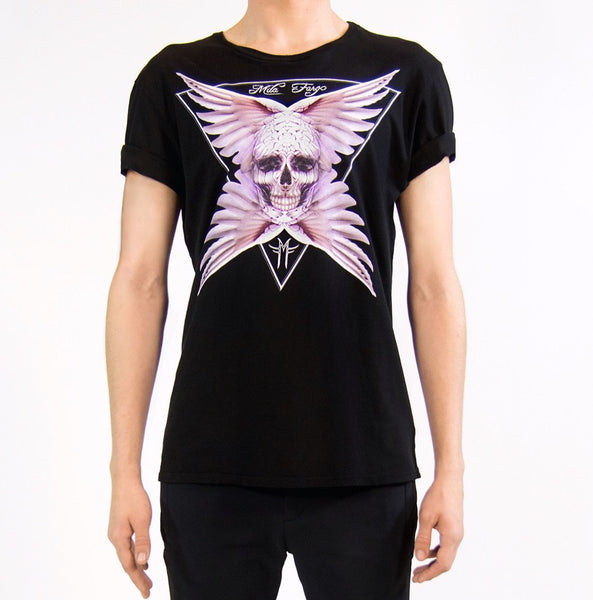 ANGEL FEATHER SKULL T-SHIRT | Black MF