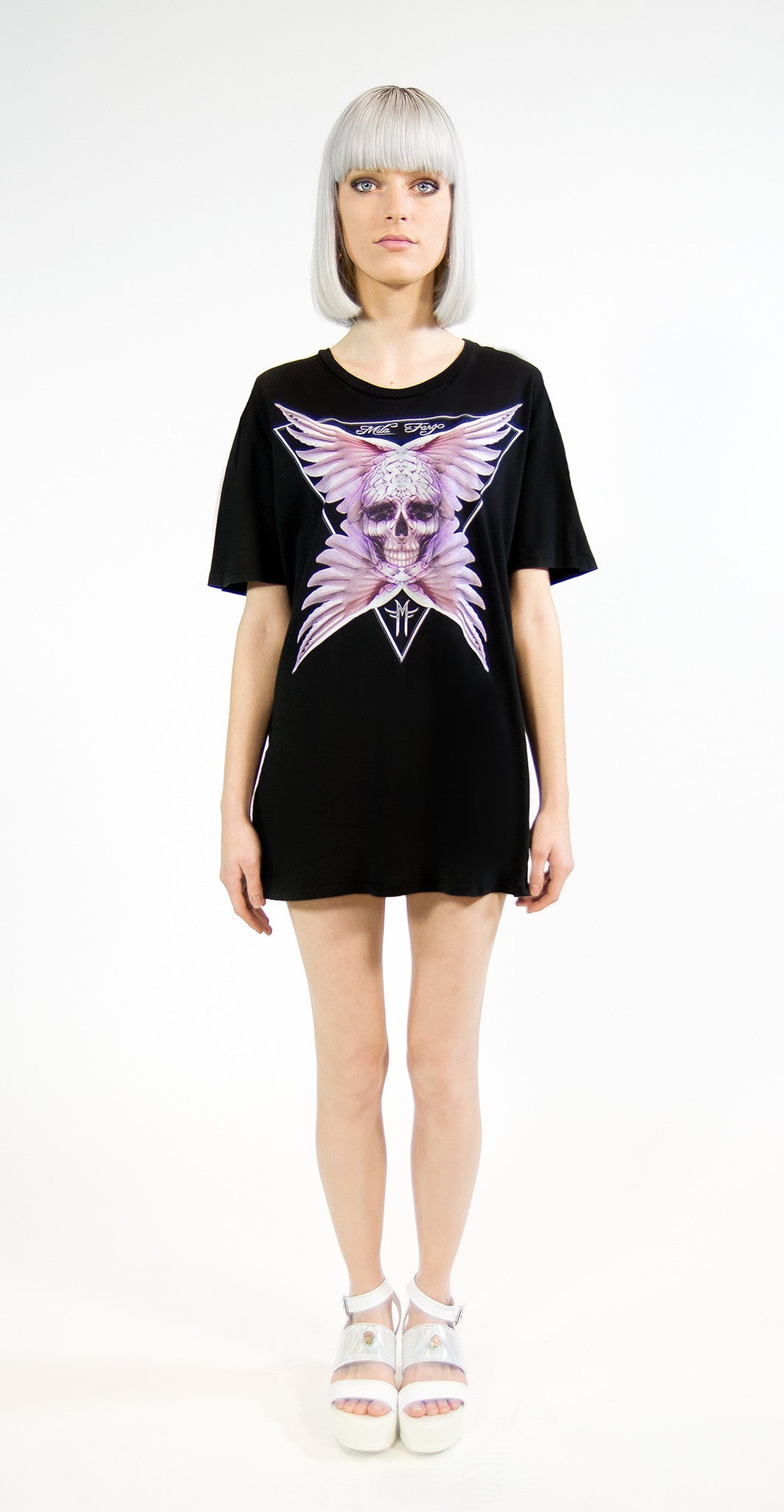 ANGEL ROSE FEATHER SKULL T-SHIRT | Black MF