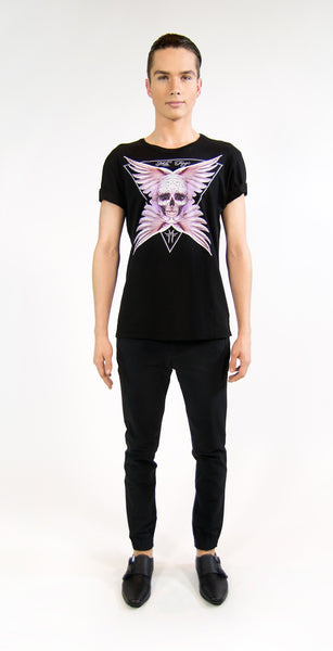 ANGEL FEATHER SKULL T-SHIRT | Black MF