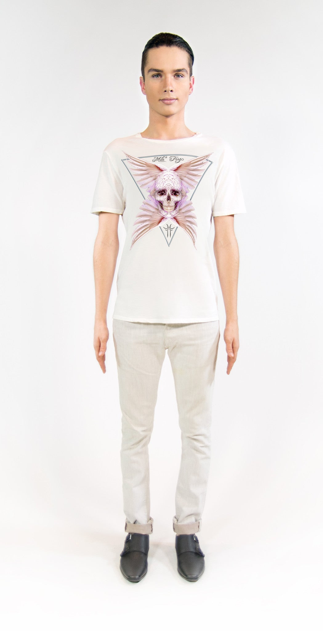 ANGEL FEATHER SKULL T-SHIRT | White MF