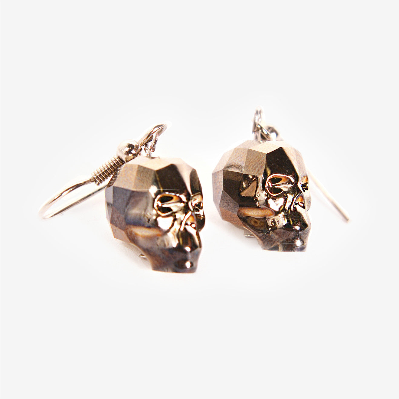 CRYSTAL SKULL EARRINGS | Gold Shadow Chromium MF