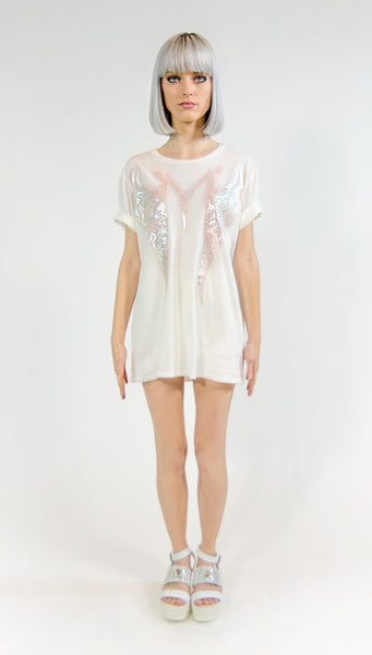 MF SPLIT RIBCAGE T-SHIRT | Iridescent White MF