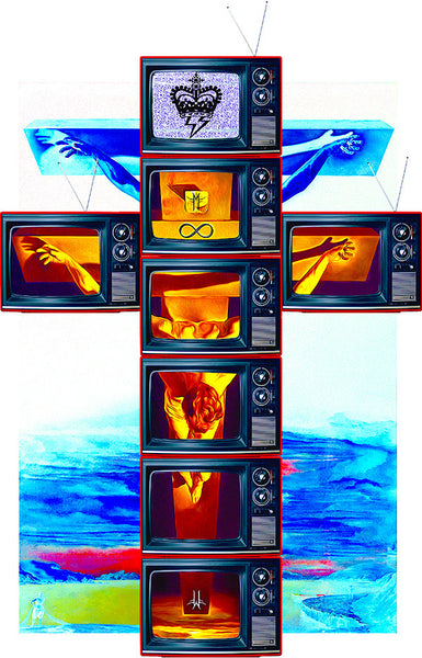 MODERN CRUCIFIXION COLOR TV T-SHIRT | White ( LE ) MF